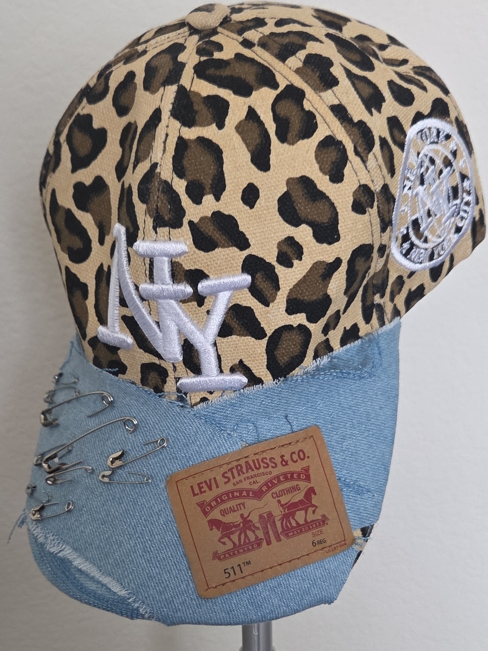 Upcycled Levi's Leopard Print & Light Blue Denim Baseball Cap